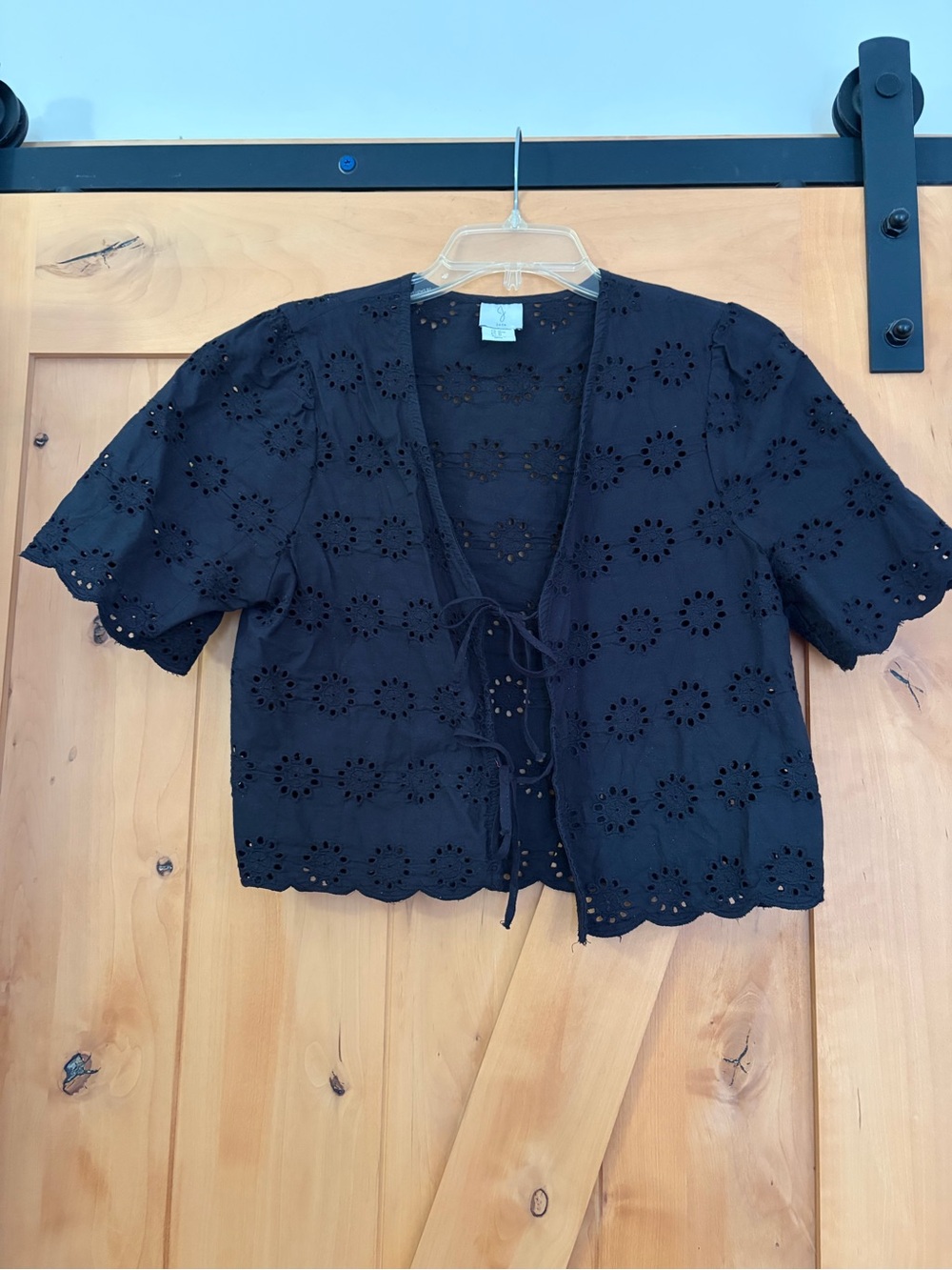 Joie Black Eyelet Tie-Front Crop Top